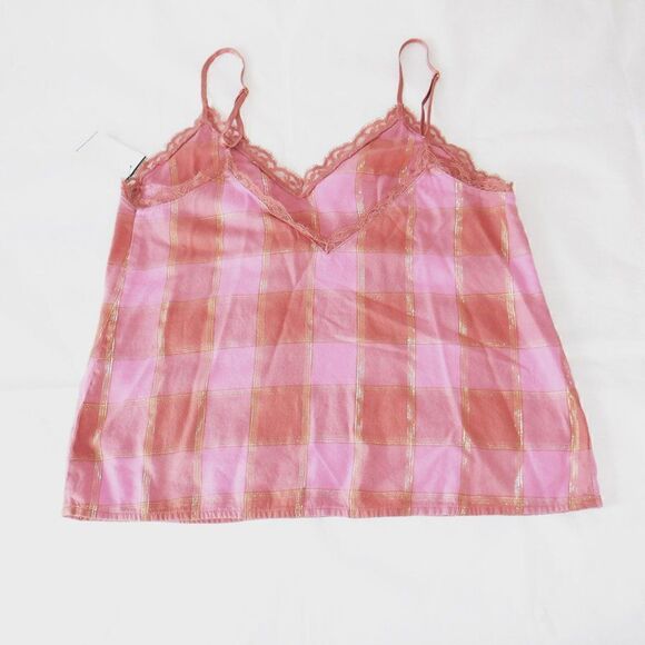 Victoria Secrets dusky rose pink gold thread lace acct tank top - Picture 4 of 4